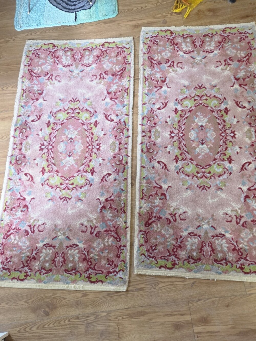 Pair of Vintage Armstrong "Sar-U-Khan" Pink Wool Rugs - Matching 2' x 4.5' Set